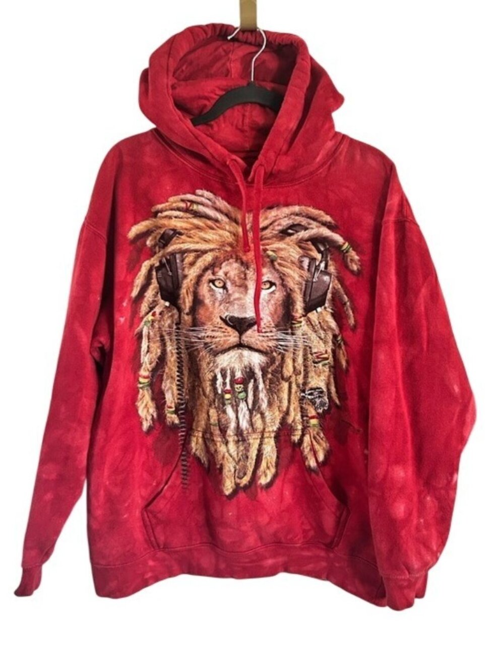 Rainforest Cafe Animal Red Lion Print Sweatshirt Tie Dye Hoodie Dreads Med READ